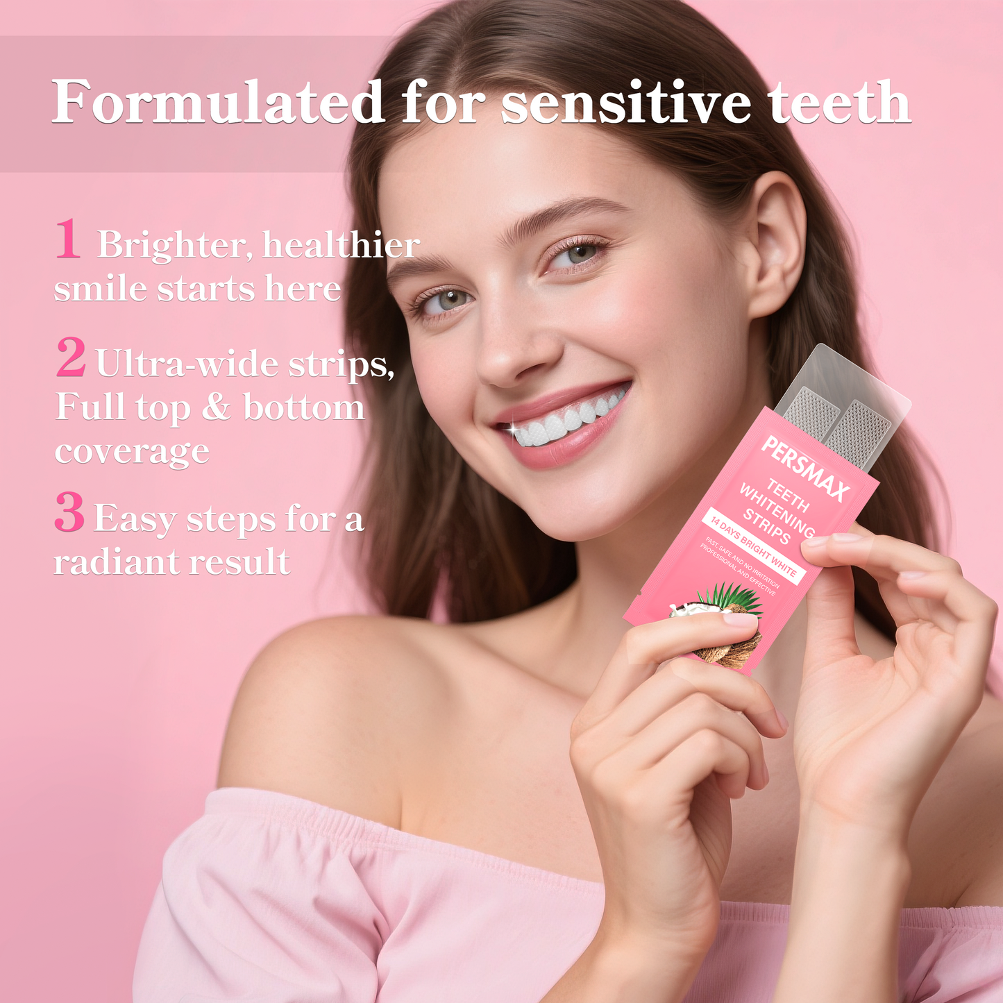 PERSMAX Coconut Flavor Teeth Whitening Strips-14 Treatments 28 Strip