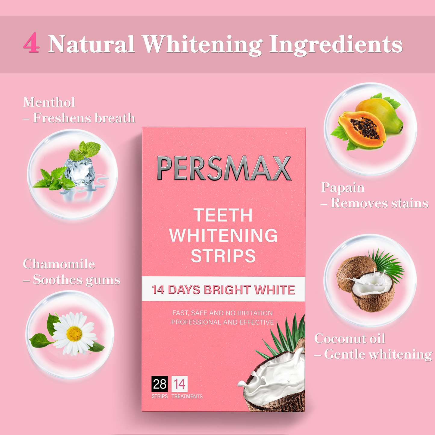 PERSMAX Coconut Flavor Teeth Whitening Strips-14 Treatments 28 Strip