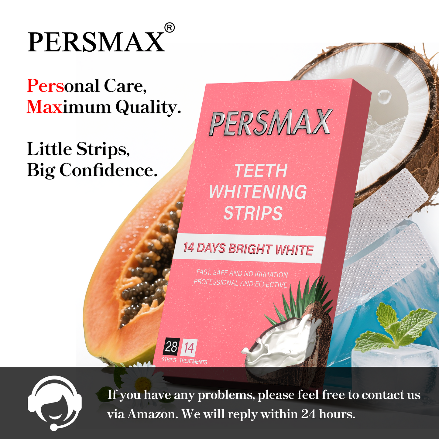 PERSMAX Coconut Flavor Teeth Whitening Strips-14 Treatments 28 Strip