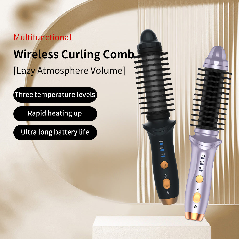 PERSMAX Electric combs,new wireless curling hair brush rechargeable home multi-function straight curling dual-purpose no hair damage big wave curling comb - PERSMAX
