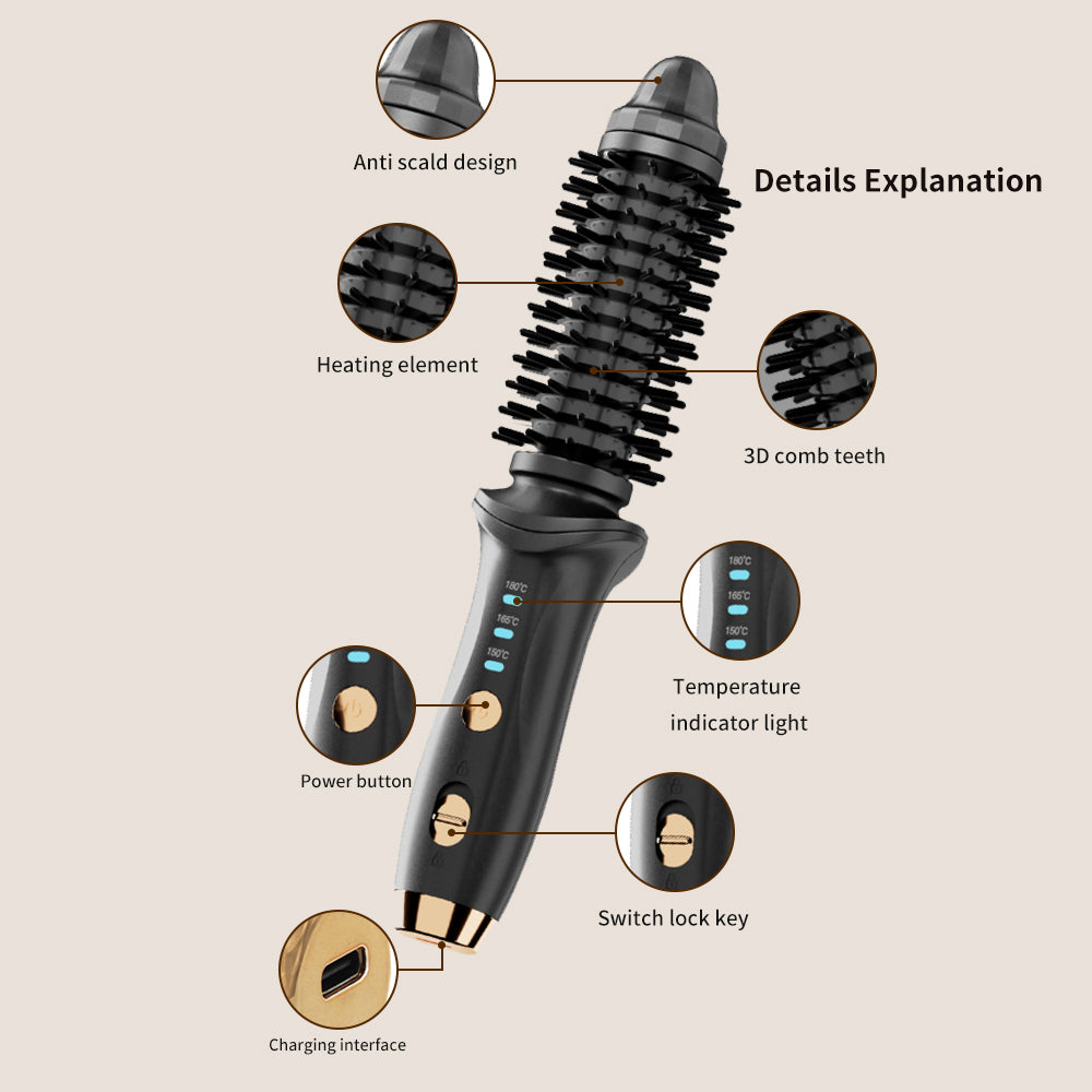 PERSMAX Electric combs,new wireless curling hair brush rechargeable home multi-function straight curling dual-purpose no hair damage big wave curling comb - PERSMAX