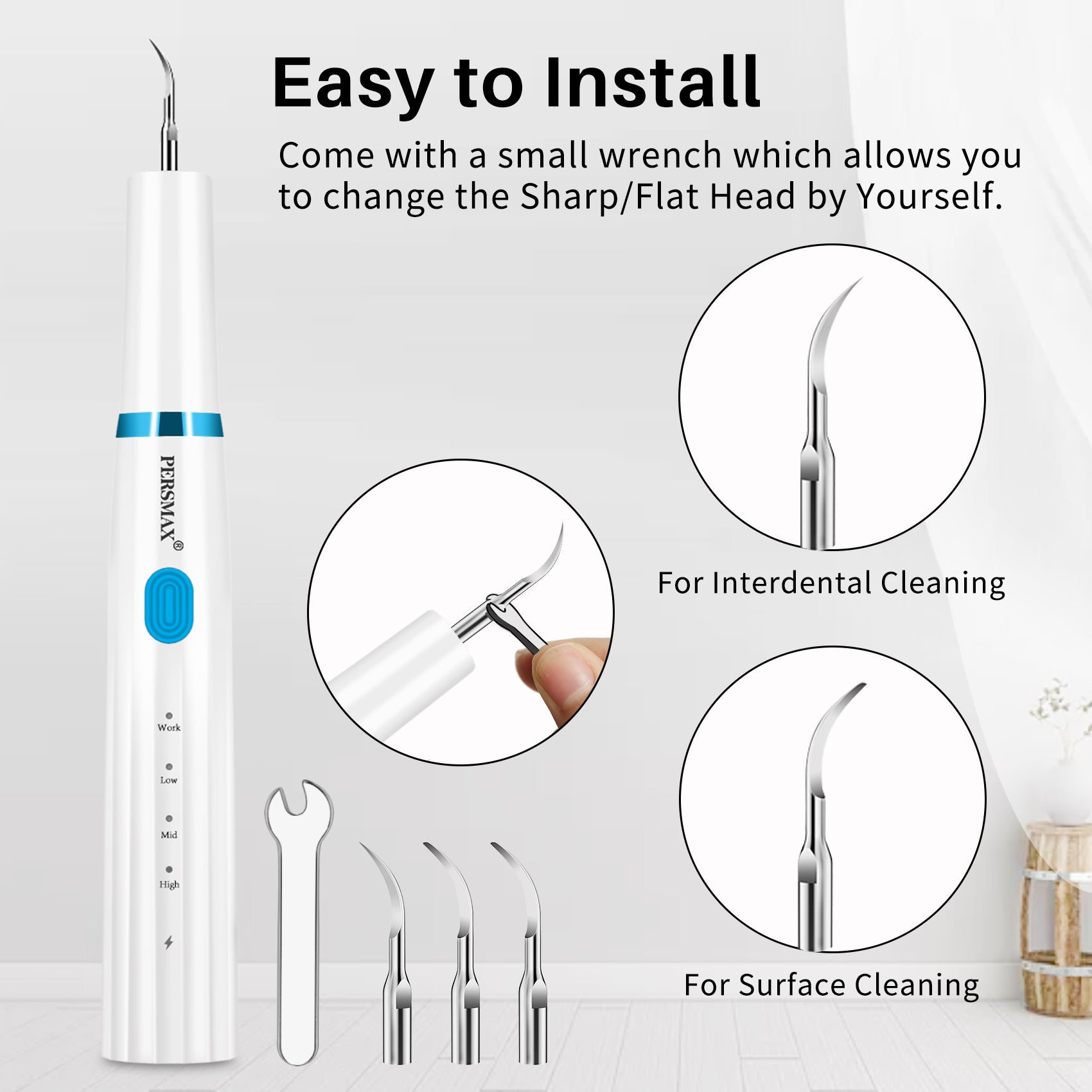 PERSMAX | White Ultrasonic Dental Calculus Remover