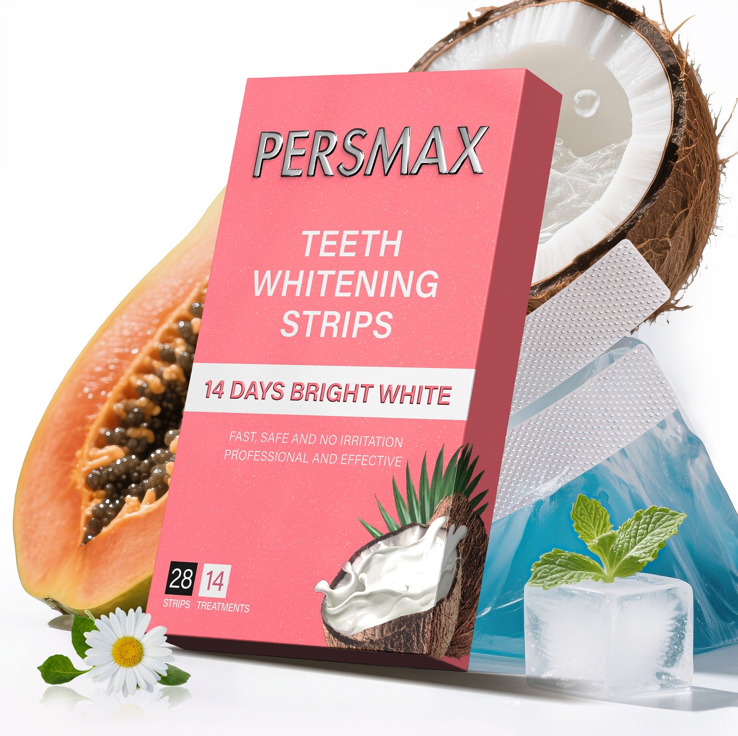 PERSMAX Teeth Whitening Strips – Professional Dentist Approved, Gum-Safe Formula, 28 Non-Slip Strips Kit, 14 Treatment, Pain-Free Express Whitening in 30 Min, Easy to Use for Bright Smile