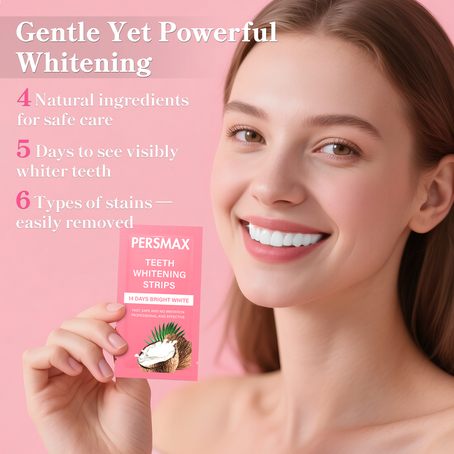 PERSMAX Coconut Flavor Teeth Whitening Strips-14 Treatments 28 Strip