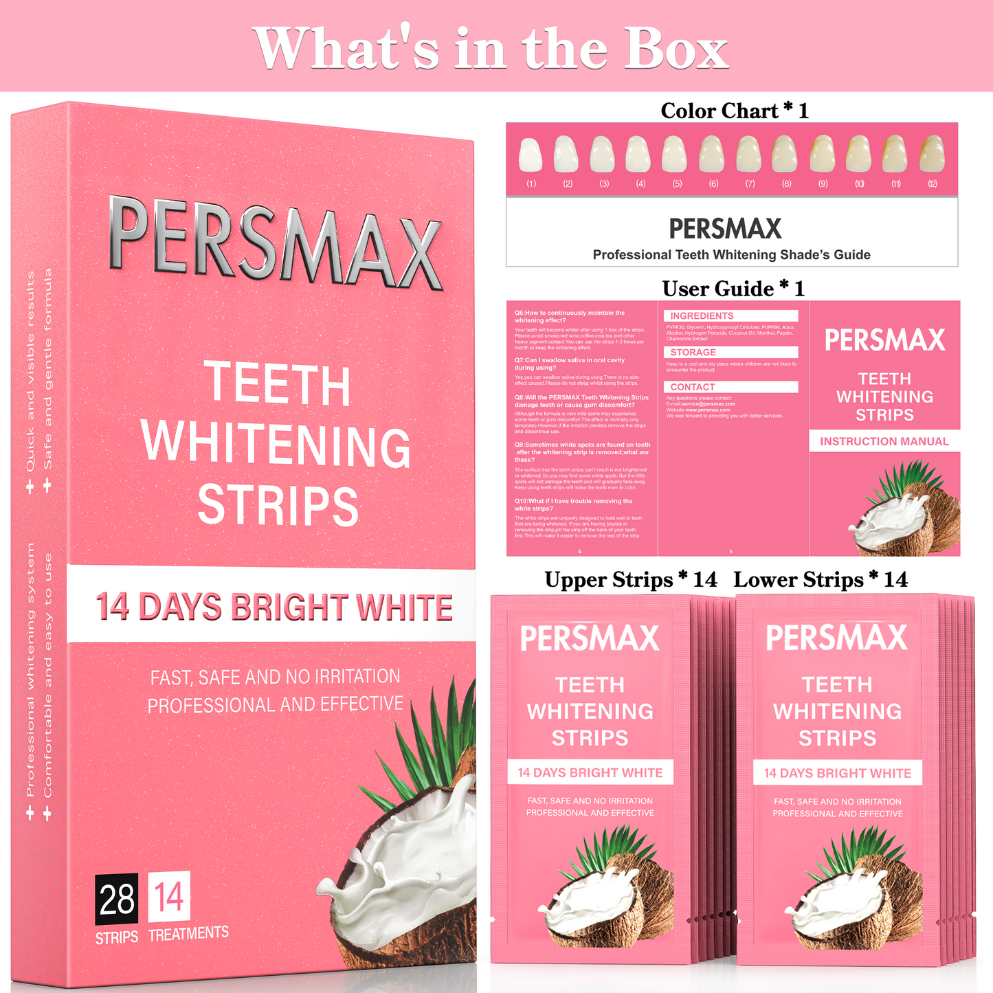 PERSMAX Coconut Flavor Teeth Whitening Strips-14 Treatments 28 Strip