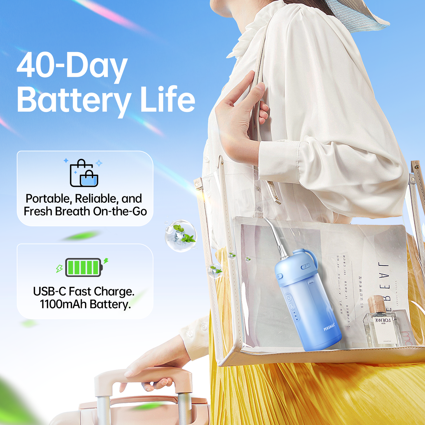 Water Flosser for Orthodontics Teeth Cleaning - Portable Electric Oral Irrigator Pick for Braces, Travel, Kids, with 3 Modes 8 Pressure Settings, 8 Tips, 150ML, IPX7, Gradient Blue