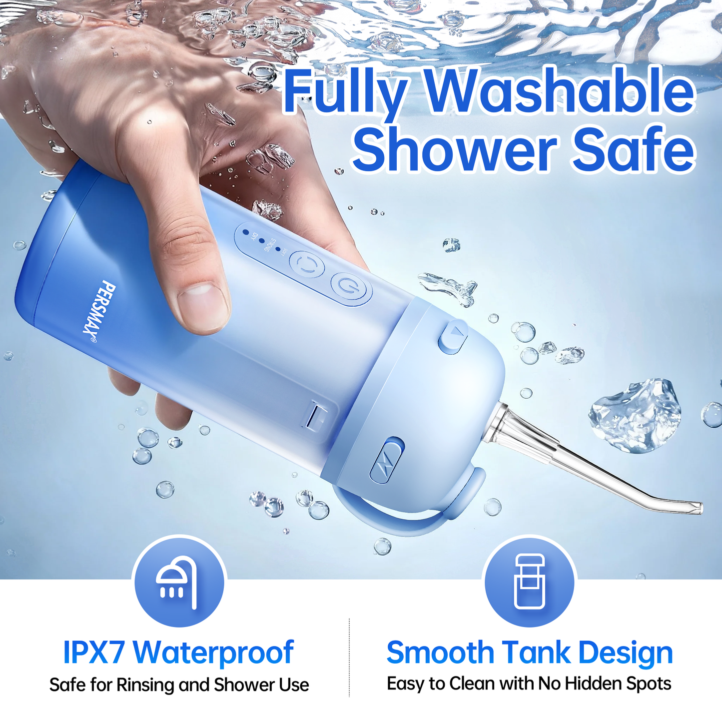 Water Flosser for Orthodontics Teeth Cleaning - Portable Electric Oral Irrigator Pick for Braces, Travel, Kids, with 3 Modes 8 Pressure Settings, 8 Tips, 150ML, IPX7, Gradient Blue