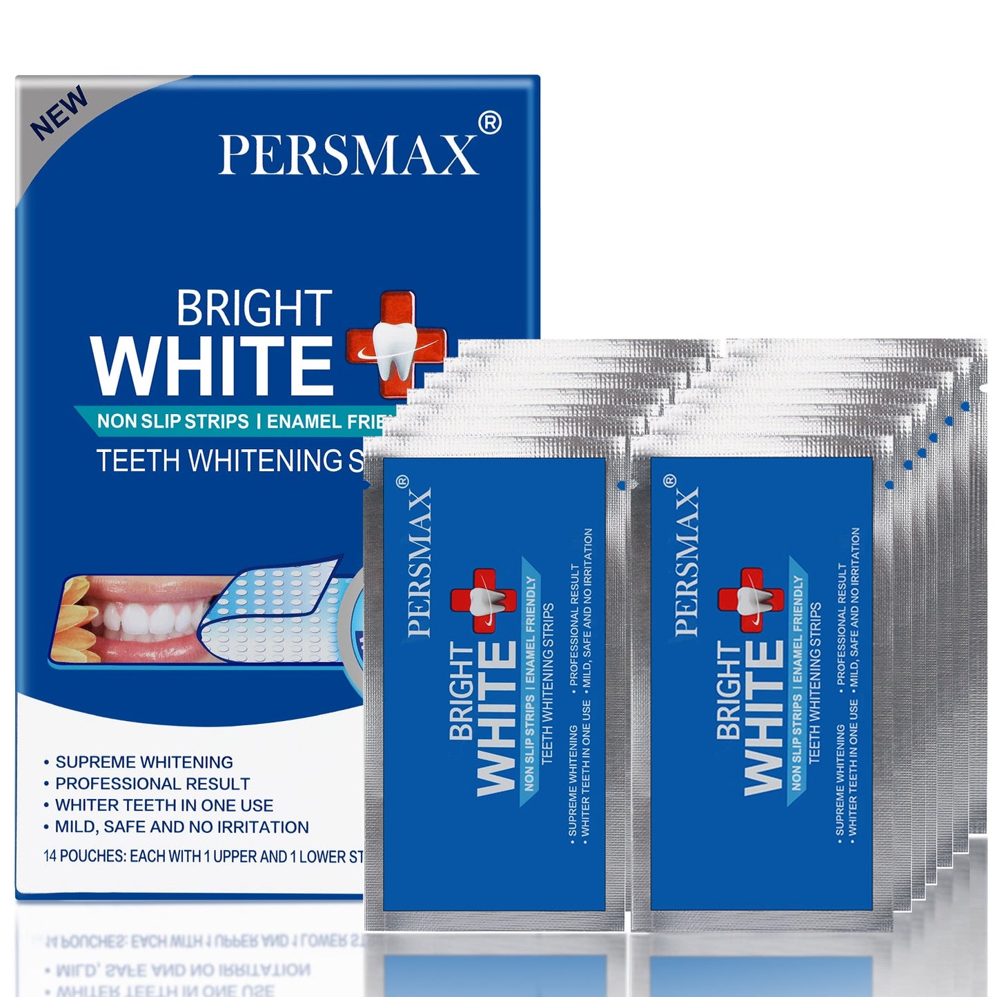 PERSMAX Breath Freshening Strips Mild Mint Teeth Whitening Strips-14 Treatments 28 Strip