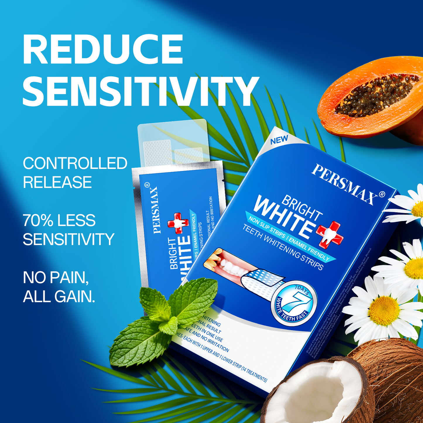 PERSMAX Teeth Whitening Strips – Professional Dentist Approved, Gum-Safe Formula, 28 Non-Slip Strips Kit, 14 Treatment, Pain-Free Express Whitening in 30 Min, Easy to Use for Bright Smile