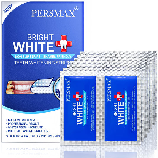 PERSMAX Teeth Whitening Strips – Professional Dentist Approved, Gum-Safe Formula, 28 Non-Slip Strips Kit, 14 Treatment, Pain-Free Express Whitening in 30 Min, Easy to Use for Bright Smile