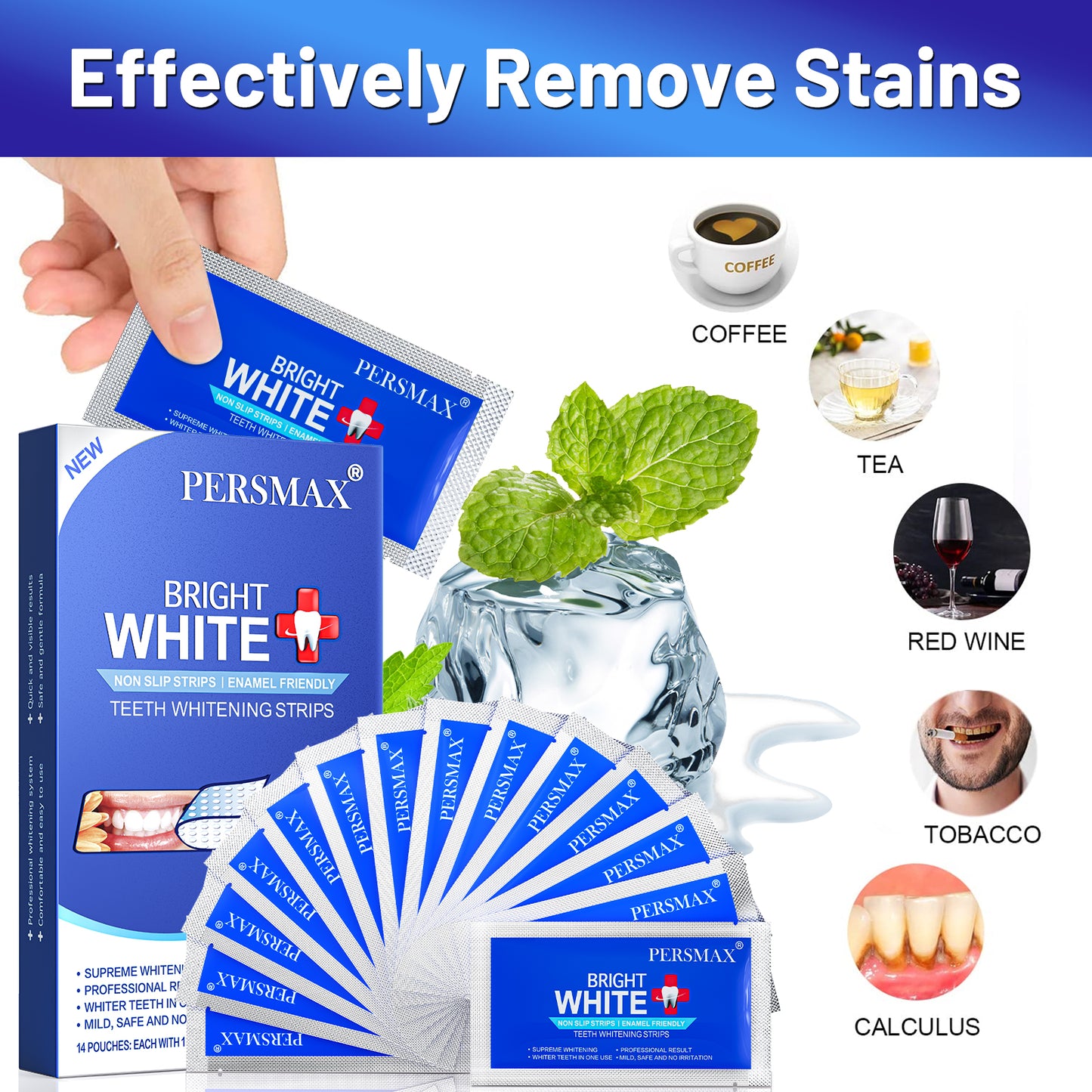 PERSMAX Teeth Whitening Strips – Professional Dentist Approved, Gum-Safe Formula, 28 Non-Slip Strips Kit, 14 Treatment, Pain-Free Express Whitening in 30 Min, Easy to Use for Bright Smile