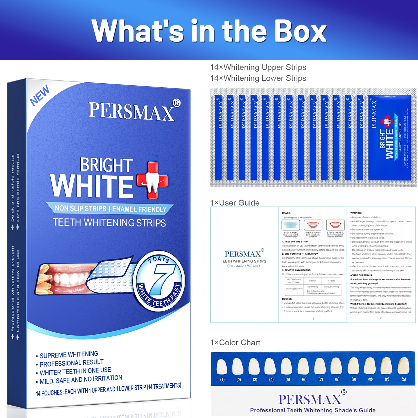 PERSMAX Teeth Whitening Strips – Professional Dentist Approved, Gum-Safe Formula, 28 Non-Slip Strips Kit, 14 Treatment, Pain-Free Express Whitening in 30 Min, Easy to Use for Bright Smile