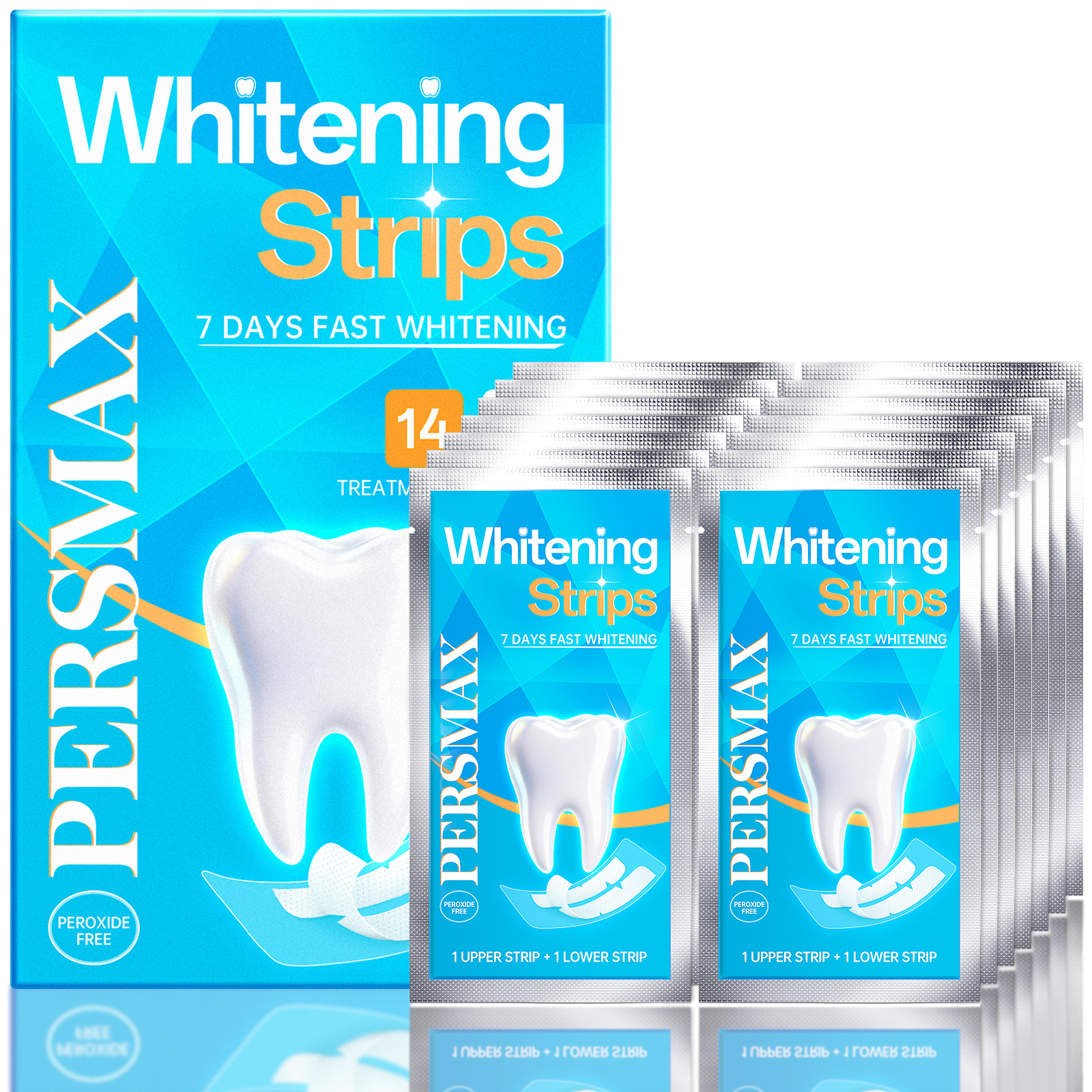 PERSMAX Teeth Whitening Strips – Peroxide-Free Professional Dentist Approved, 14 Treatment, 28 Non-Slip Strips Kit, Express Whitening in 30-Min, Gum-Safe Formula, Easy to Use for Bright Smile - PERSMAX