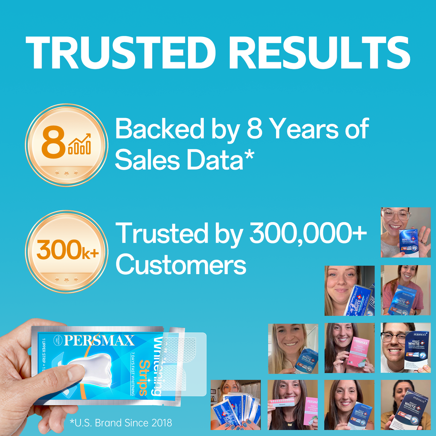 PERSMAX Teeth Whitening Strips – Peroxide-Free Professional Dentist Approved, 14 Treatment, 28 Non-Slip Strips Kit, Express Whitening in 30-Min, Gum-Safe Formula, Easy to Use for Bright Smile - PERSMAX
