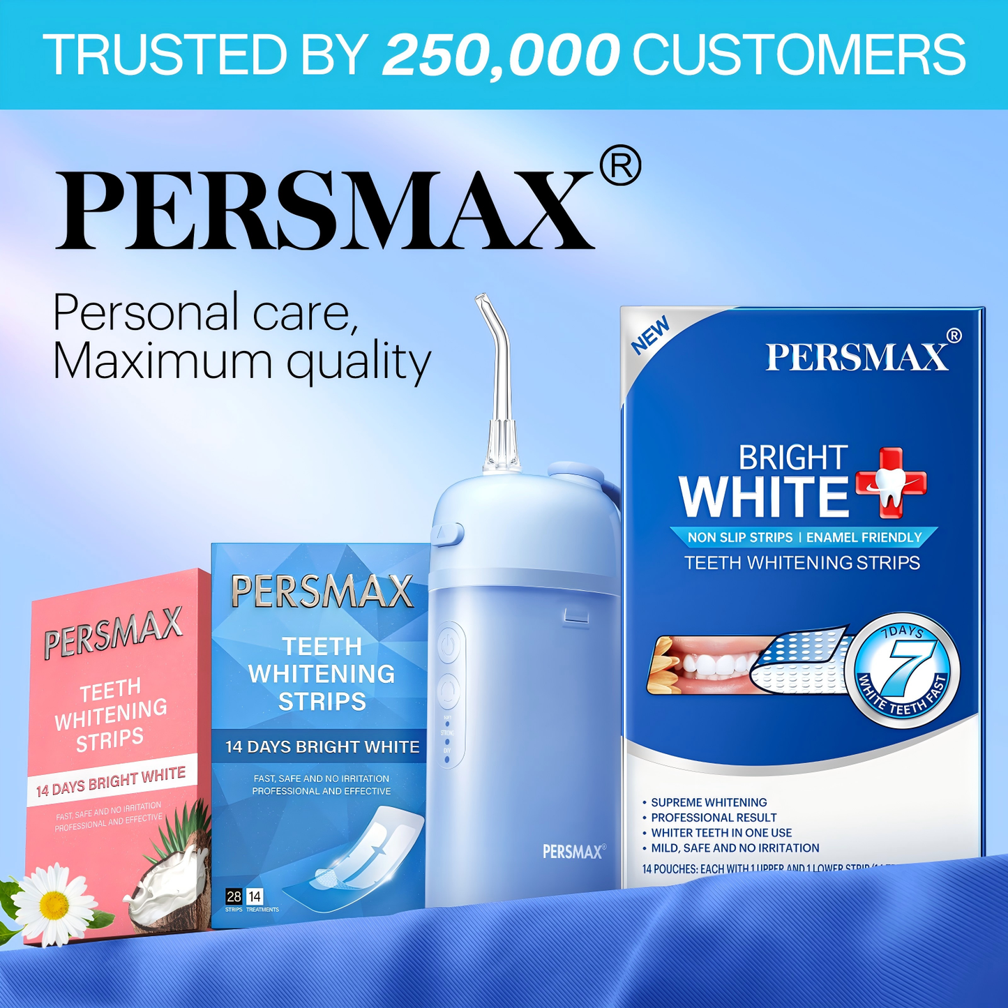 PERSMAX Teeth Whitening Strips – Professional Dentist Approved, Gum-Safe Formula, 28 Non-Slip Strips Kit, 14 Treatment, Pain-Free Express Whitening in 30 Min, Easy to Use for Bright Smile