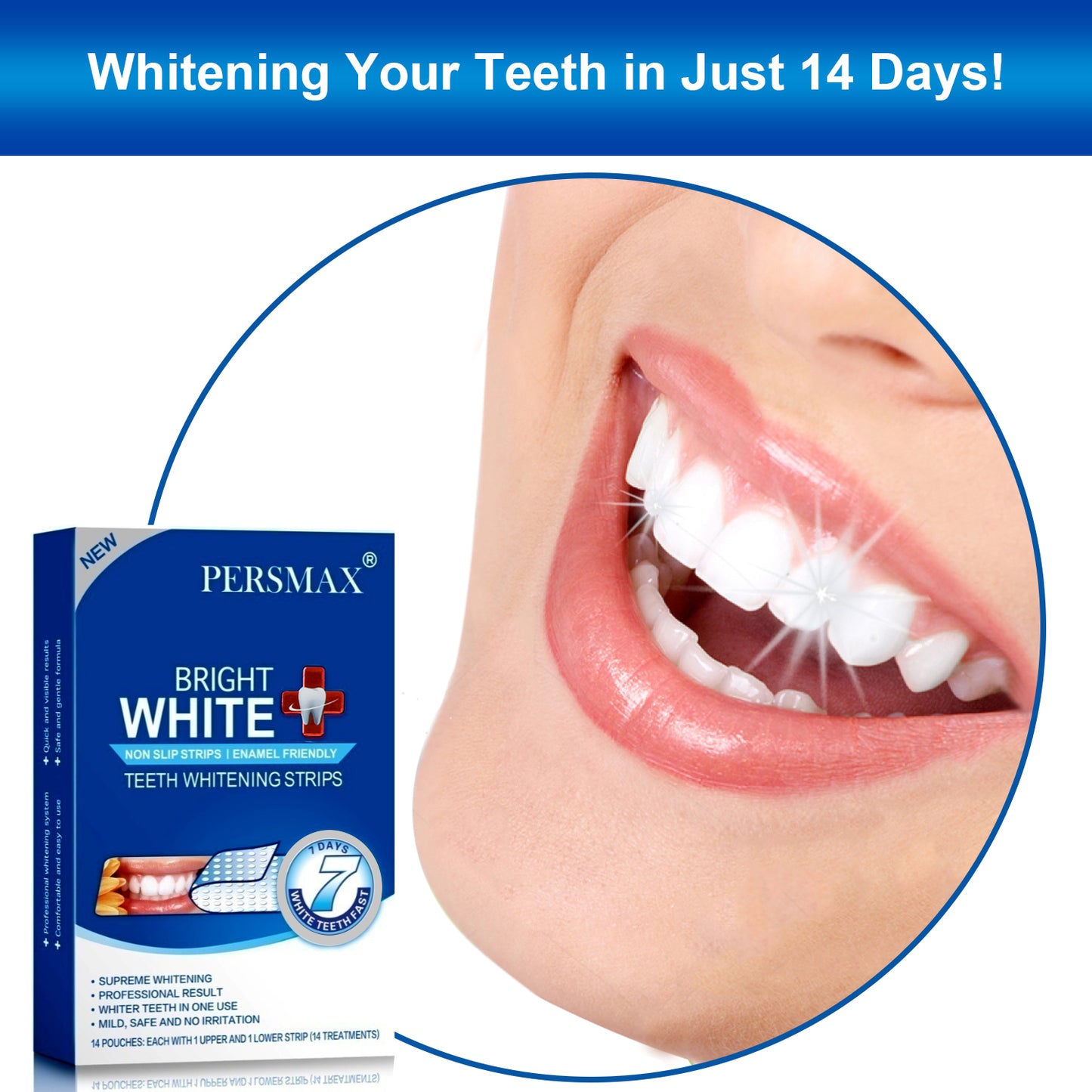 PERSMAX Non-Slip Dental Whitener Professional Effect Whitening Strips, 14 Treatments 28 Strips - PERSMAX