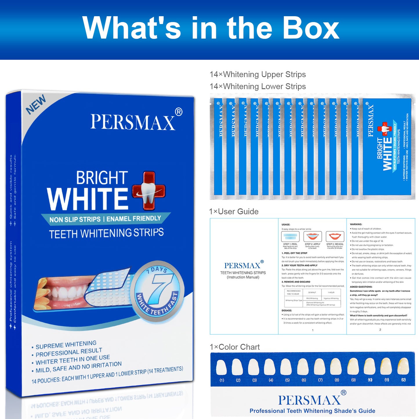 PERSMAX Non-Slip Dental Whitener Professional Effect Whitening Strips, 14 Treatments 28 Strips - PERSMAX