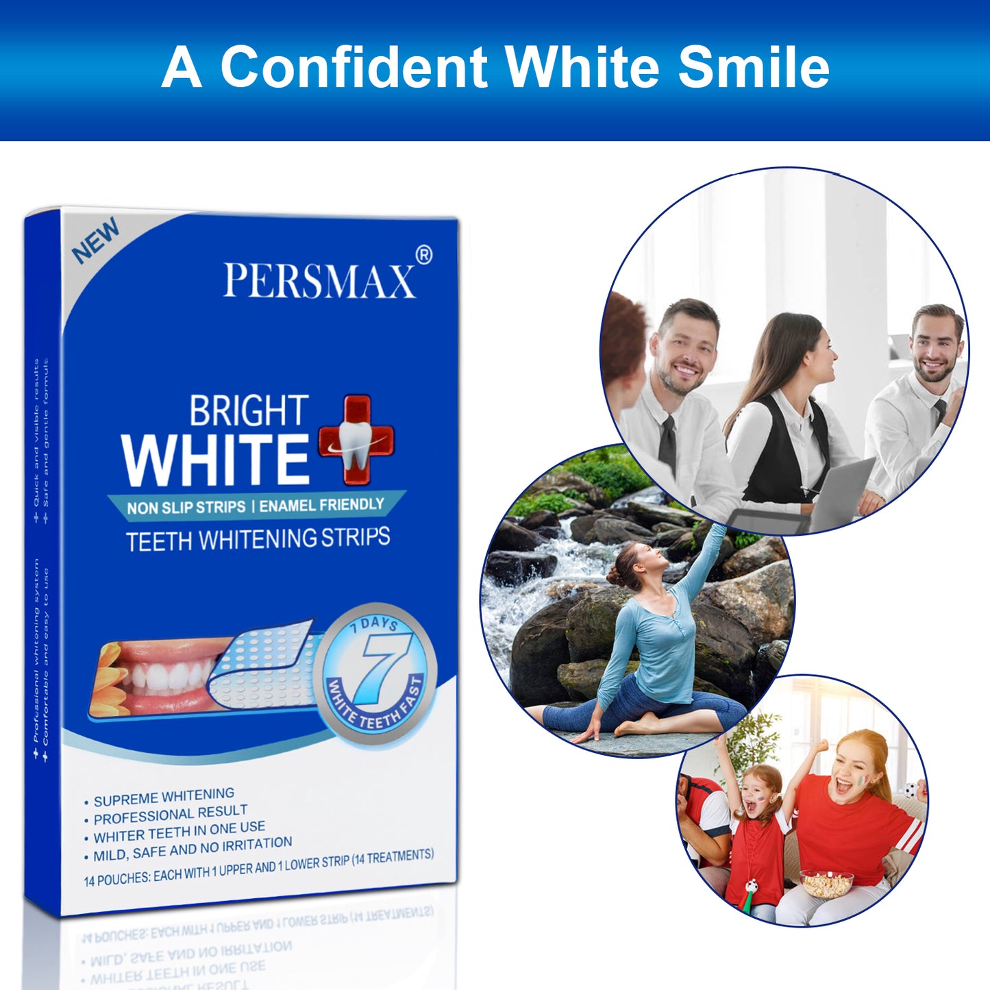 PERSMAX Non-Slip Dental Whitener Professional Effect Whitening Strips, 14 Treatments 28 Strips - PERSMAX